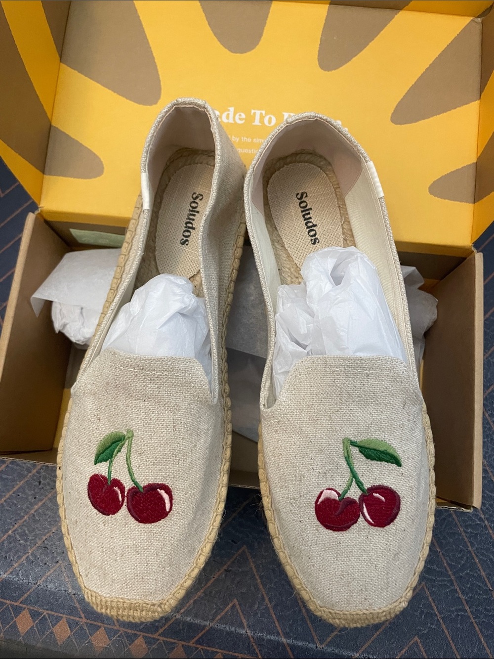 Soludos Natural Canvas Espadrilles with Red Cherry Embroidery